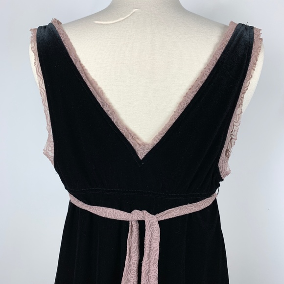 FREE PEOPLE M Velvet Lace Empire Waist Dress Black - Picture 4 of 7